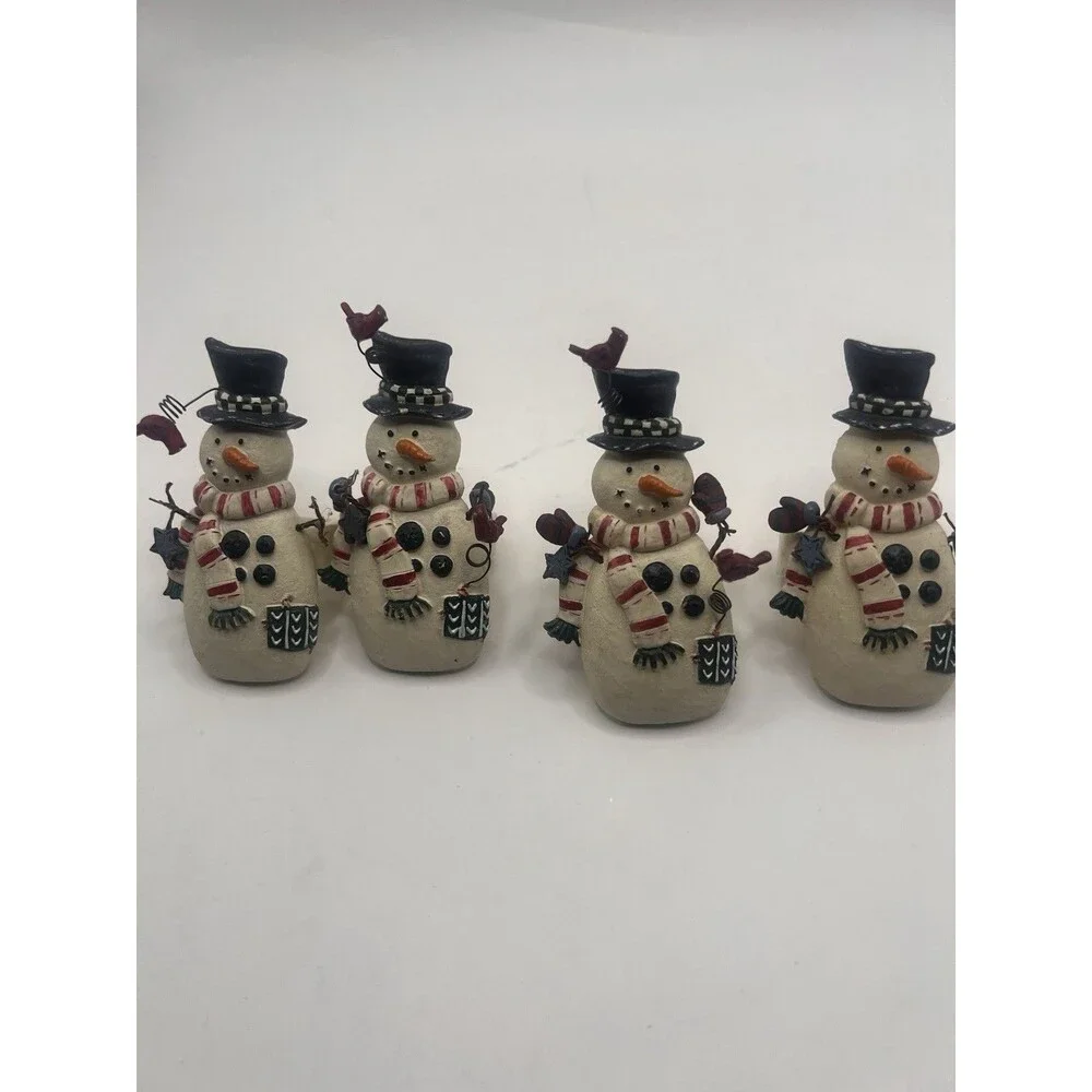 Set of 4 Snowman Christmas Napkin Rings Holders Birds Rustic Holiday Table Decor